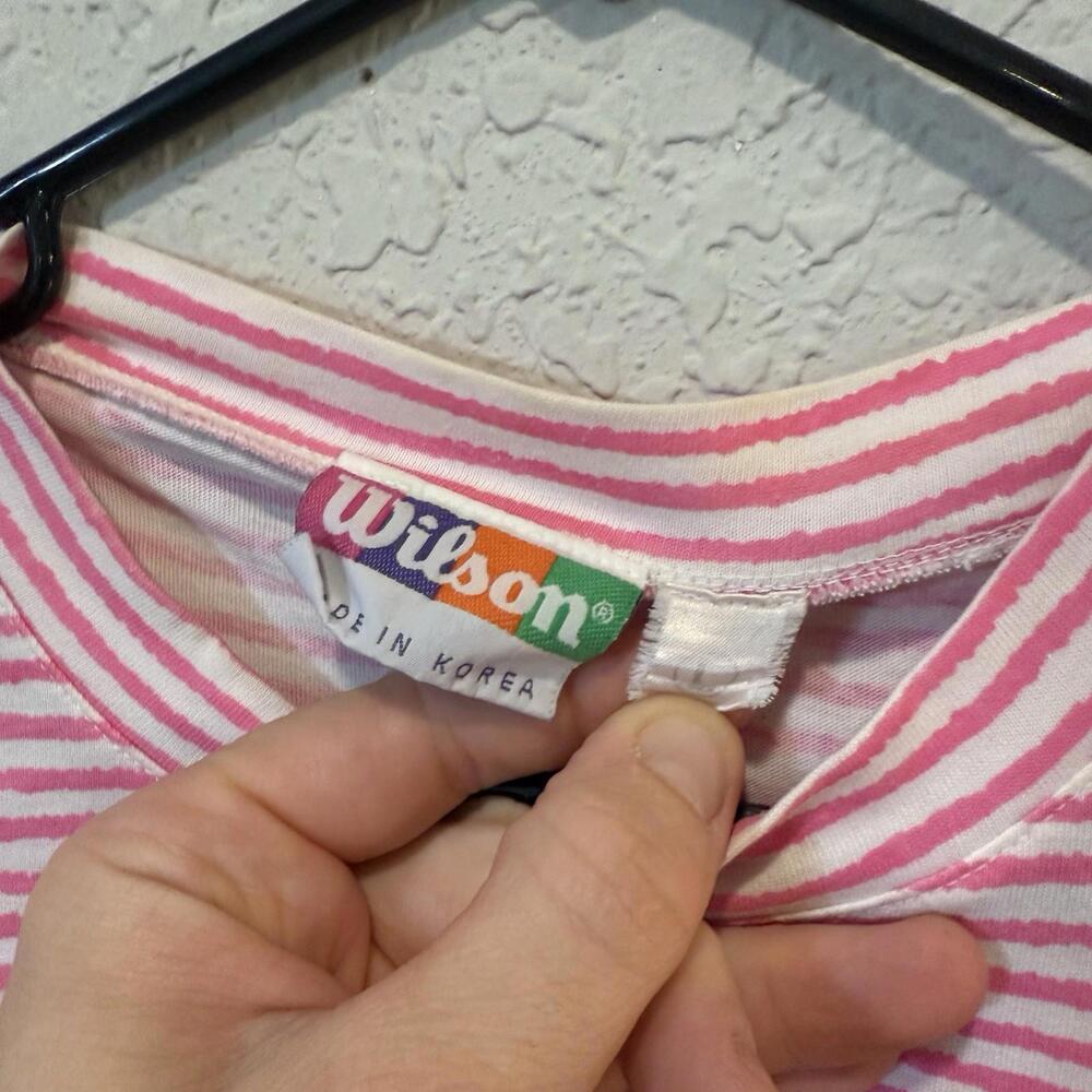 Vintage 80s Wilson Sports Striped Pink And White Surfing‎ Shirt Size Large - Picture 5 of 5